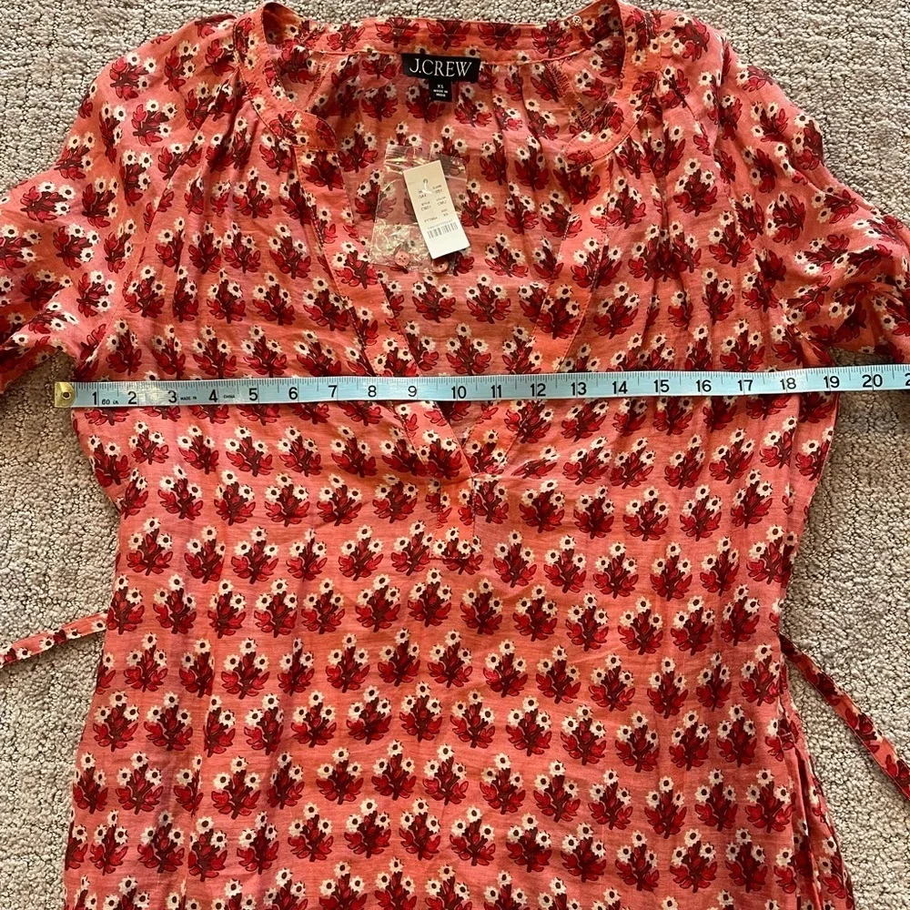 NWT J. Crew Red/Pink Floral Cabana Mini Dress, Long Sleeve, 100% Ramie, XS